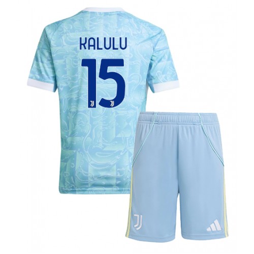 Juventus Pierre Kalulu #15 Bortaställ Barn 2025-26 Kortärmad (+ Korta byxor)